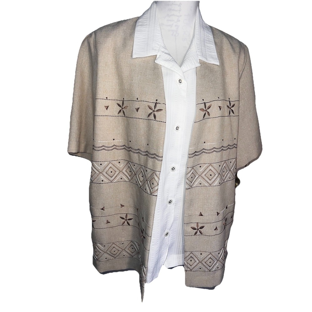 Allison Daley Twin Top Button Front Southwestern Embroidered Sequin Size 18